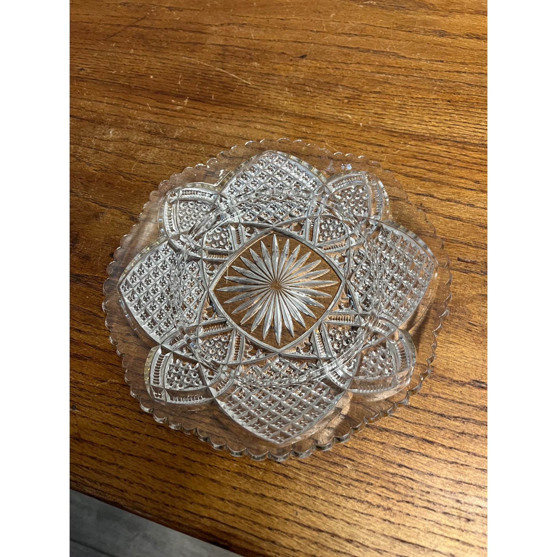 Antique EAPG Duncan & Sons Scalloped Six Point & Gold Domed Butter Dish No. 30