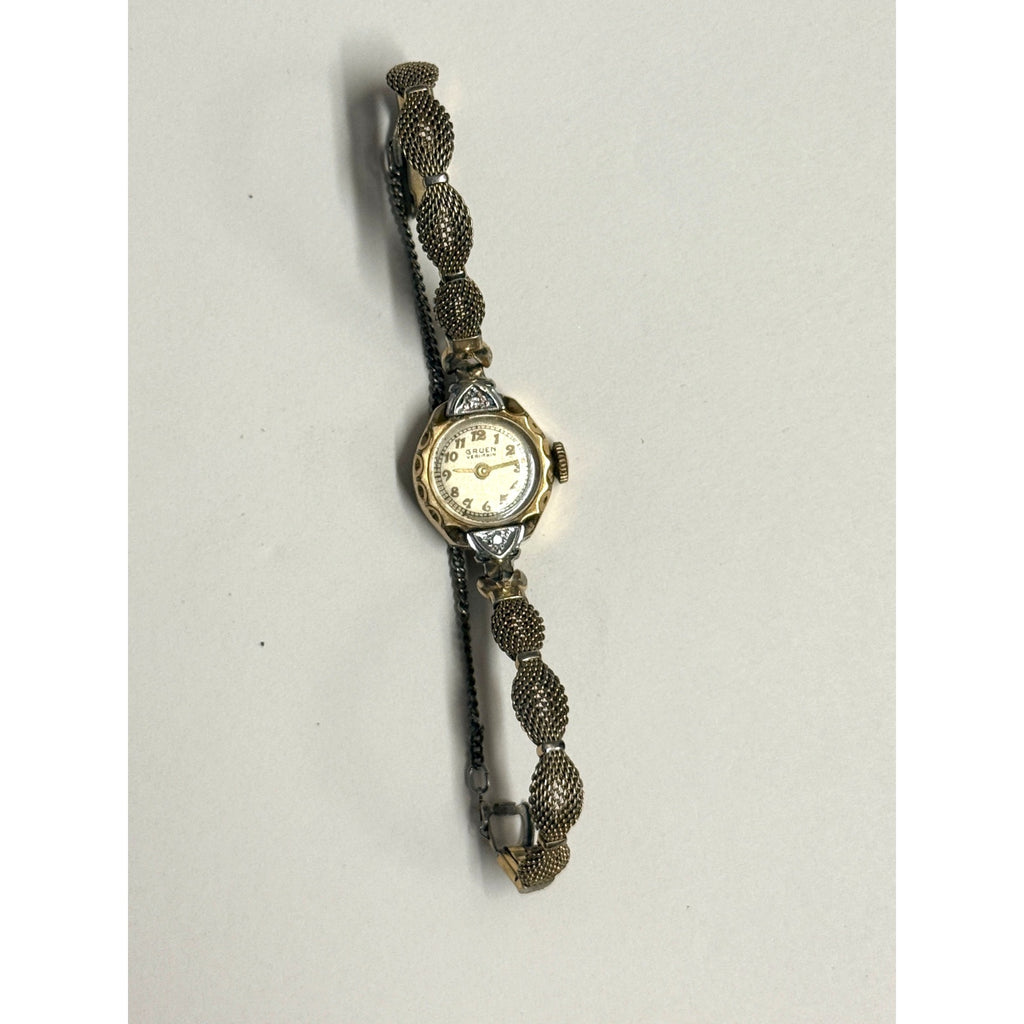 Vintage Gruen Veri-Thin Ladies Watch 10K Gold Filled Mesh Bracelet - Runs