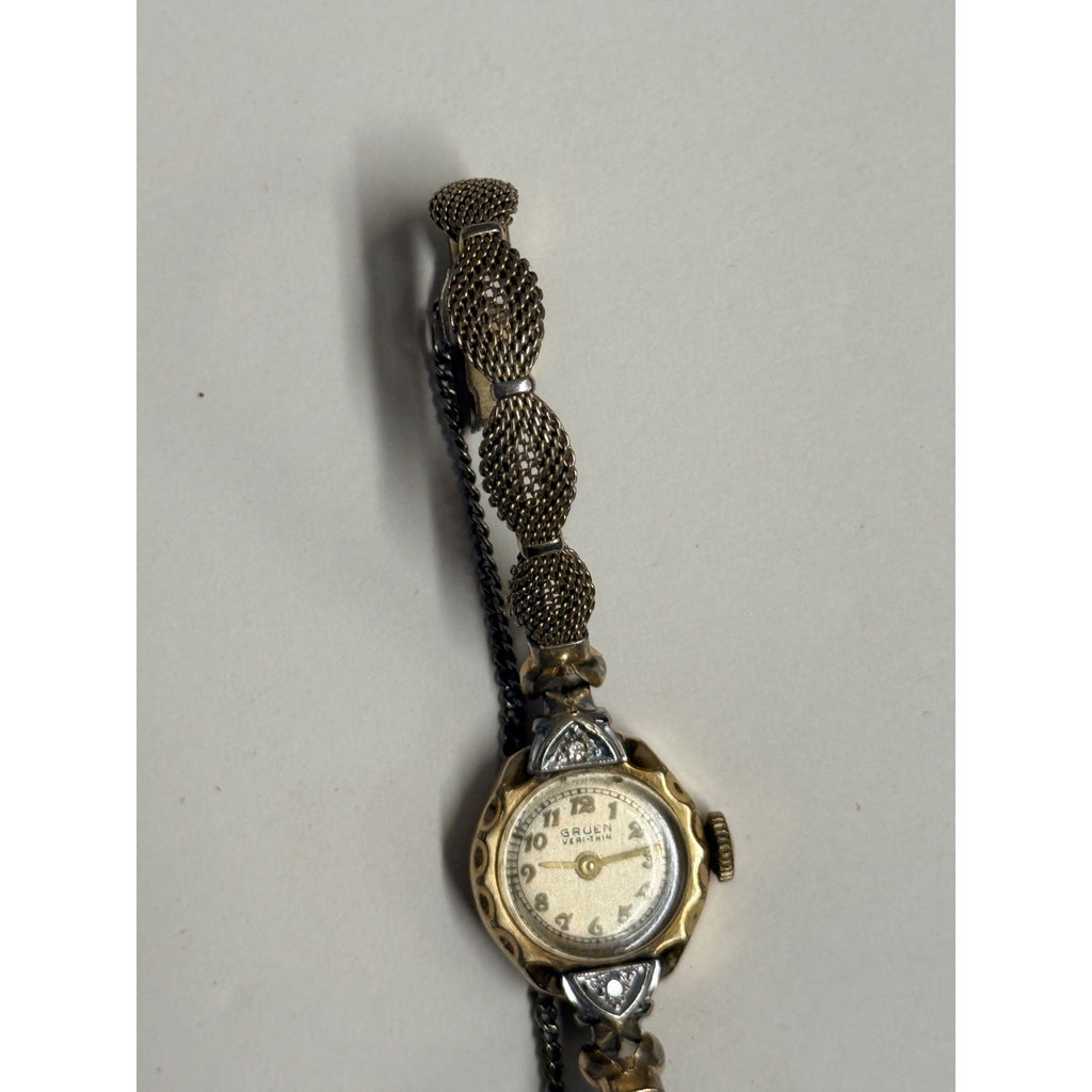 Vintage Gruen Veri-Thin Ladies Watch 10K Gold Filled Mesh Bracelet - Runs