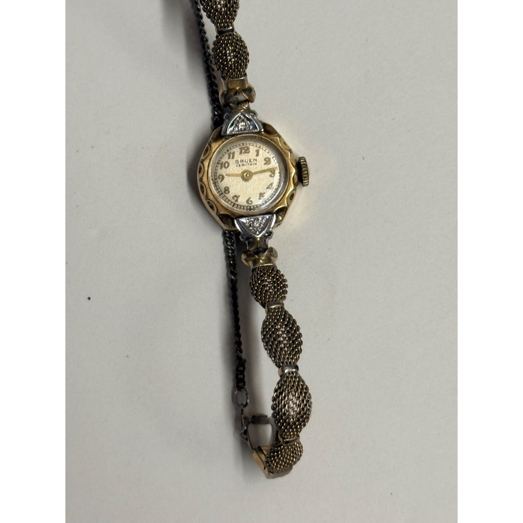 Vintage Gruen Veri-Thin Ladies Watch 10K Gold Filled Mesh Bracelet - Runs
