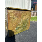 Antique English Repousse Brass Figural Pub Scene Old Fireplace Wood Fire Box