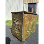 Antique English Repousse Brass Figural Pub Scene Old Fireplace Wood Fire Box
