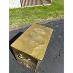 Antique English Repousse Brass Figural Pub Scene Old Fireplace Wood Fire Box
