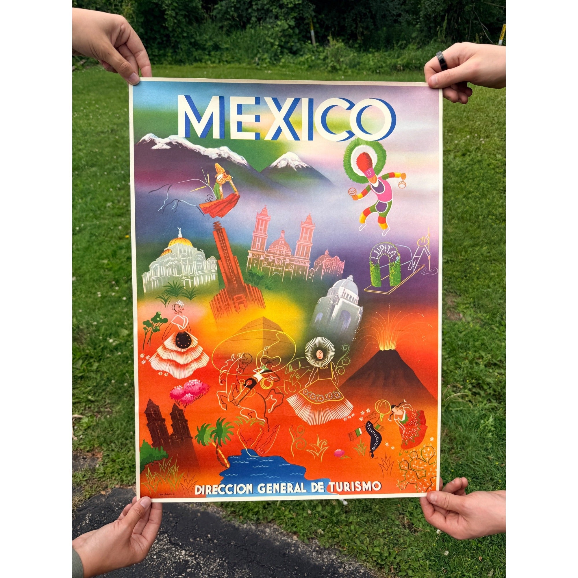 Original 1950s Mexico Direction Of Tourism Travel Poster Vintage Art 19" x 25"