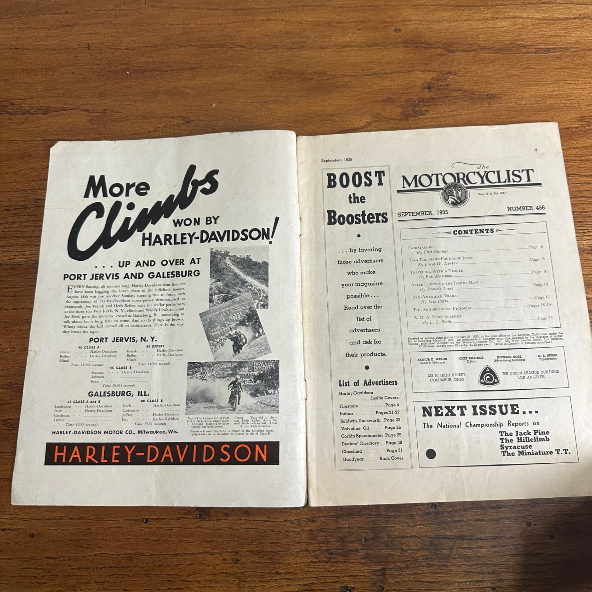 Vintage Motorcyclist Magazine September 1935 Hillclimber Brownie Harley Indian