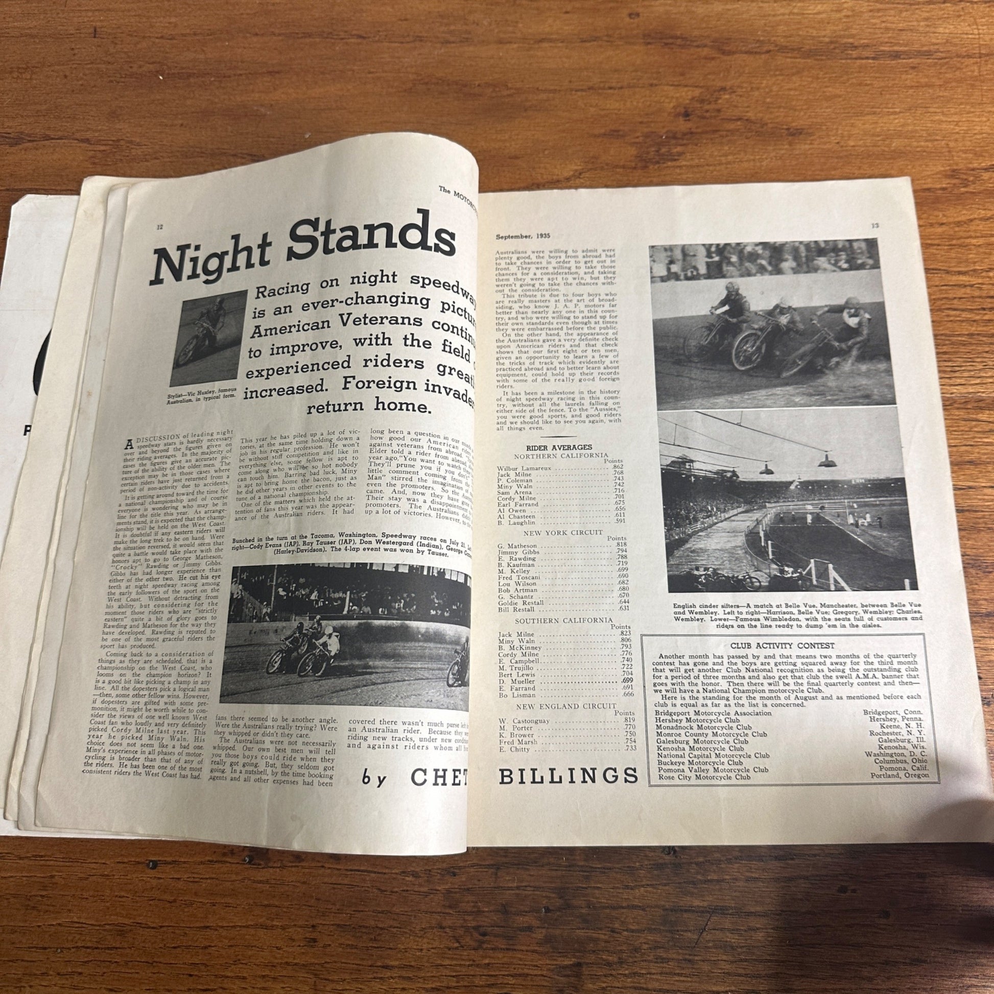 Vintage Motorcyclist Magazine September 1935 Hillclimber Brownie Harley Indian