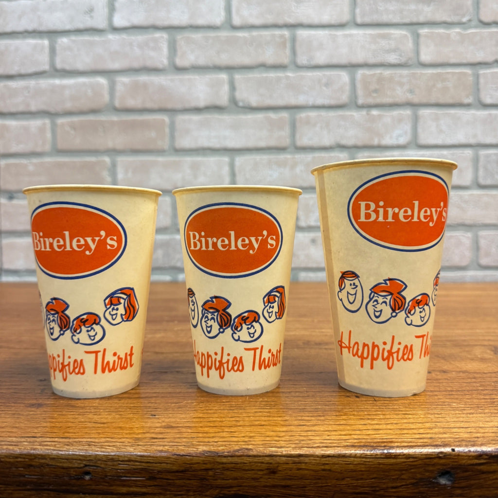 (3) Bireleys Drink Soda Wax Paper Advertising Cups