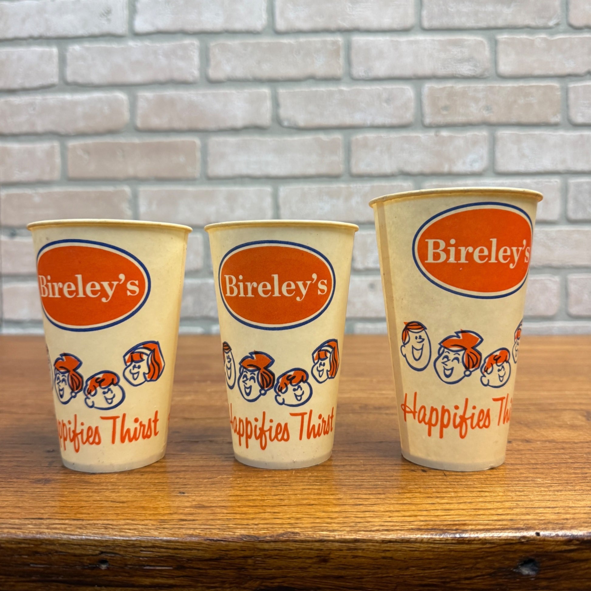 (3) Bireleys Drink Soda Wax Paper Advertising Cups