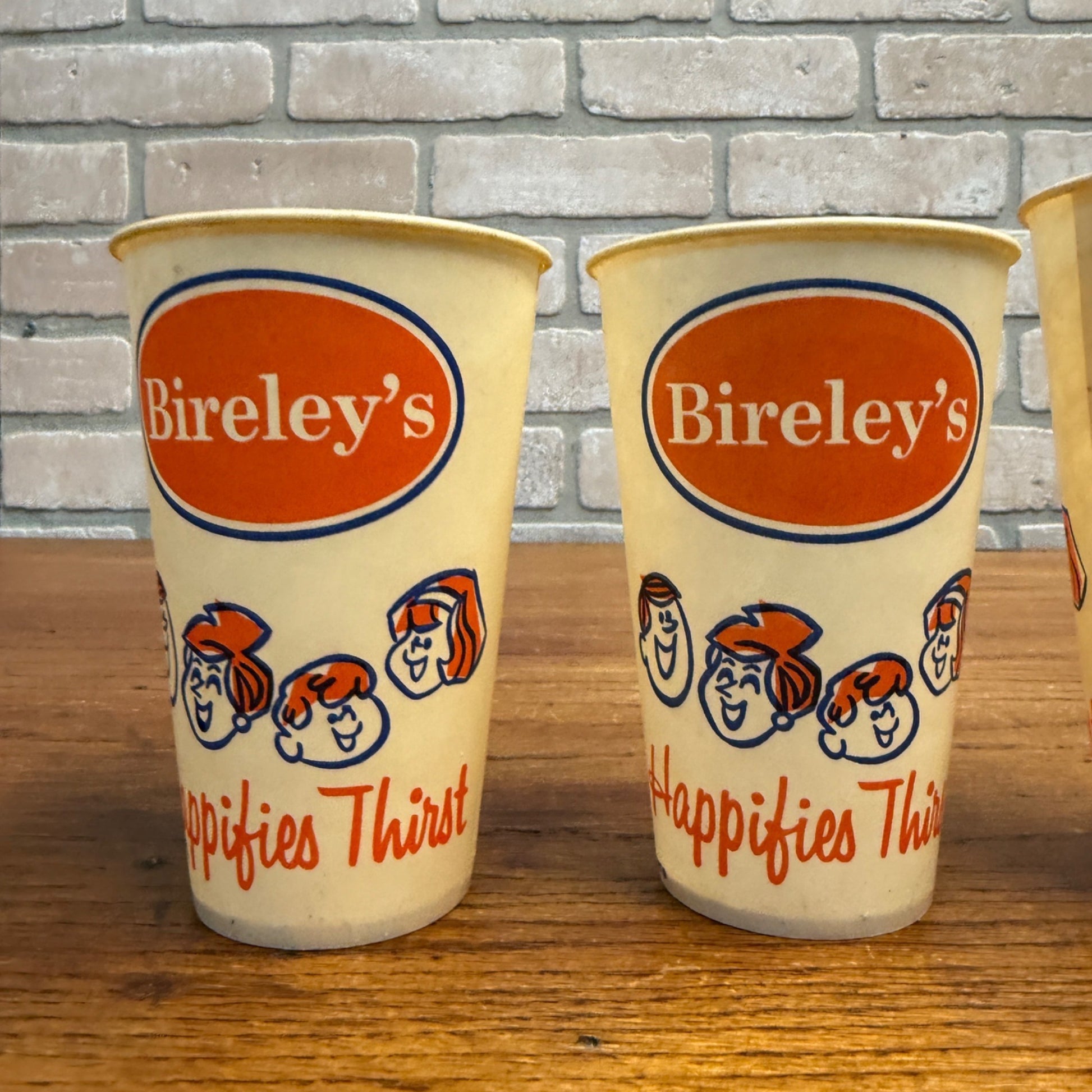 (3) Bireleys Drink Soda Wax Paper Advertising Cups