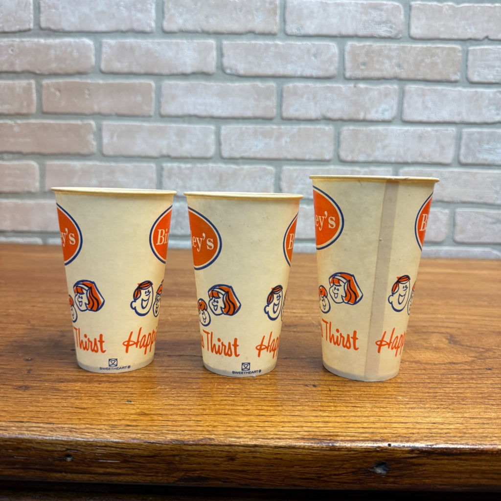 (3) Bireleys Drink Soda Wax Paper Advertising Cups