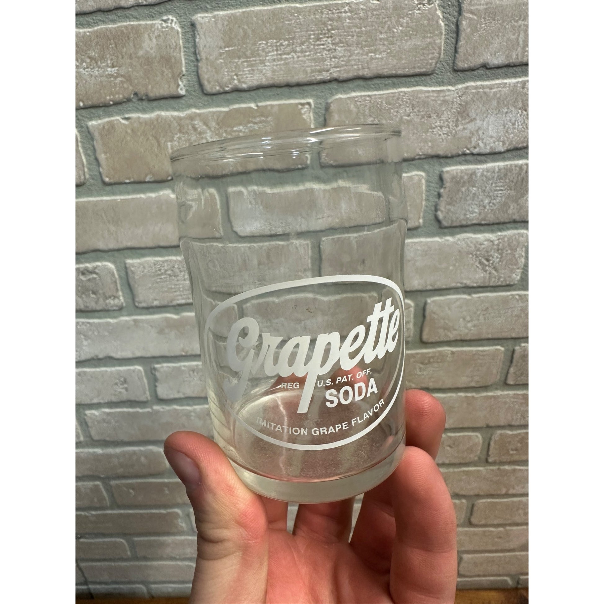 Vintage Grapette White ACL Soda Fountain Glass Drinking Cup