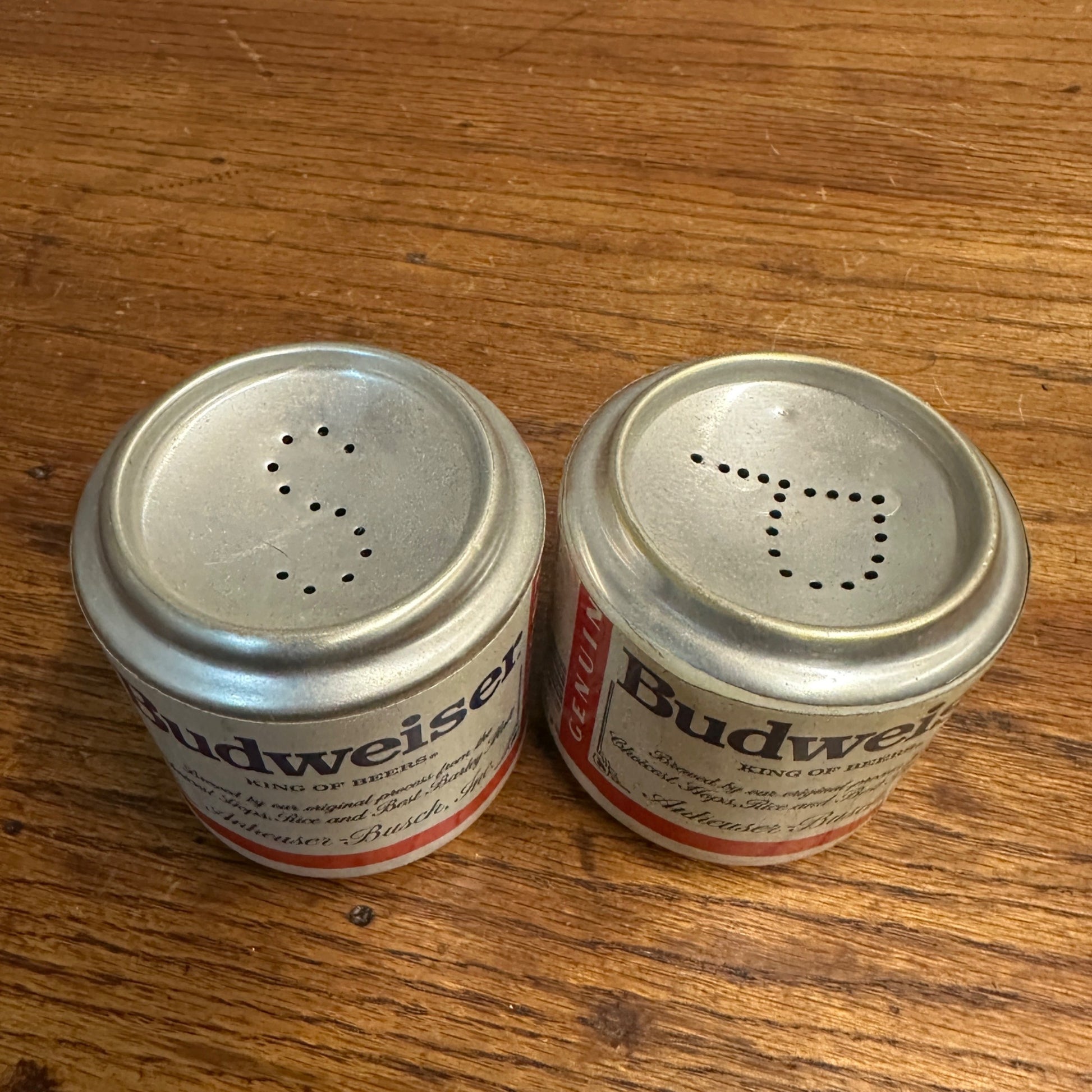 Vintage Budweiser Aluminum Can Salt and Pepper Shakers