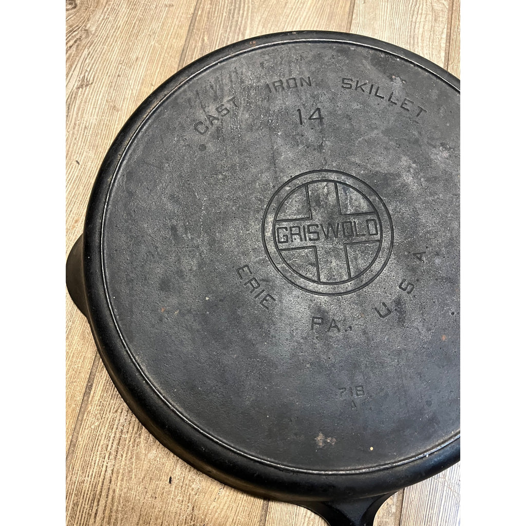 Griswold Cast Iron #14 718A Large Block Logo Skillet With Heat Ring