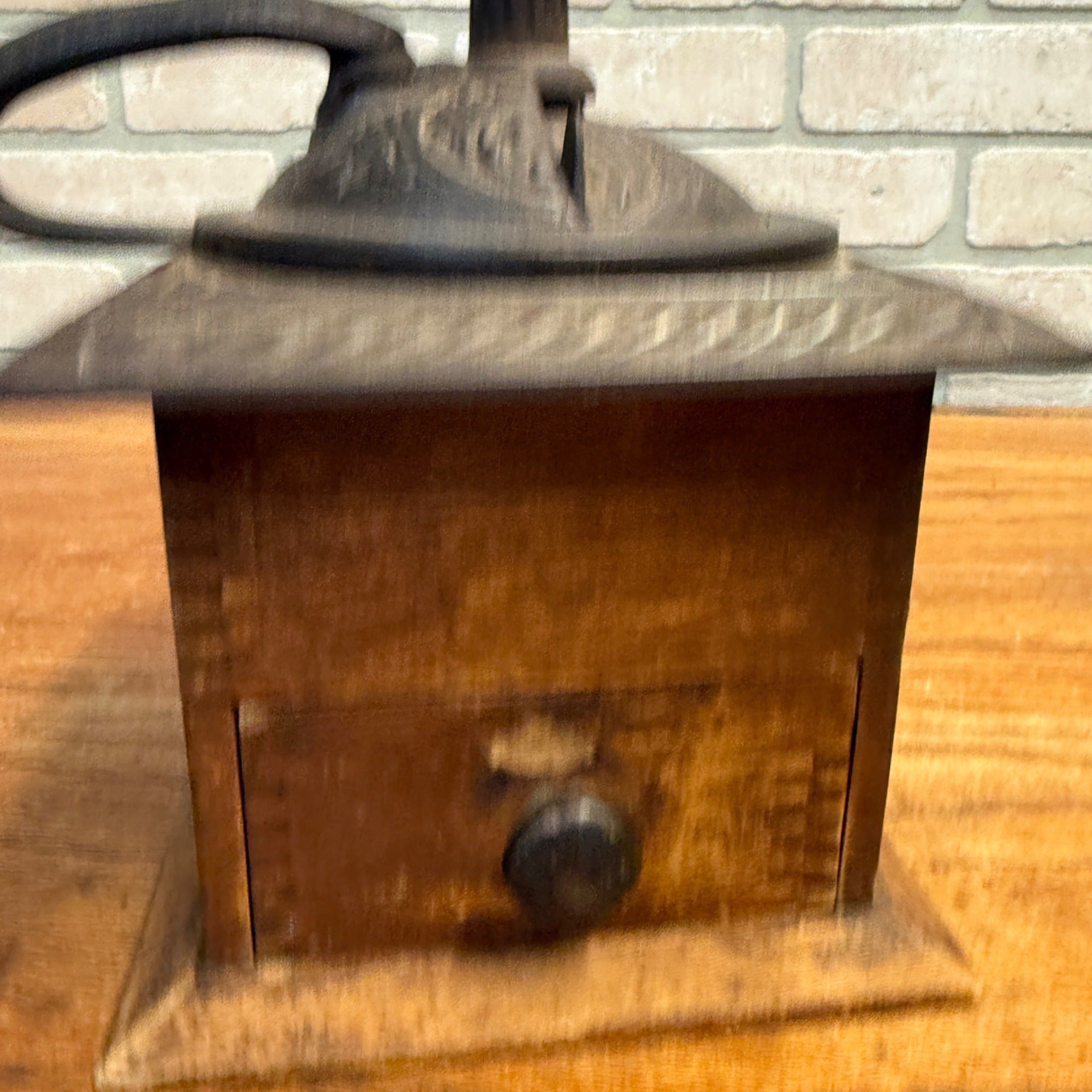 Vintage Dovetailed Coffee Grinder Wood Base With Collection Drawer and Cast Iron Top/Swing Crank Primitive Kitchen Decor