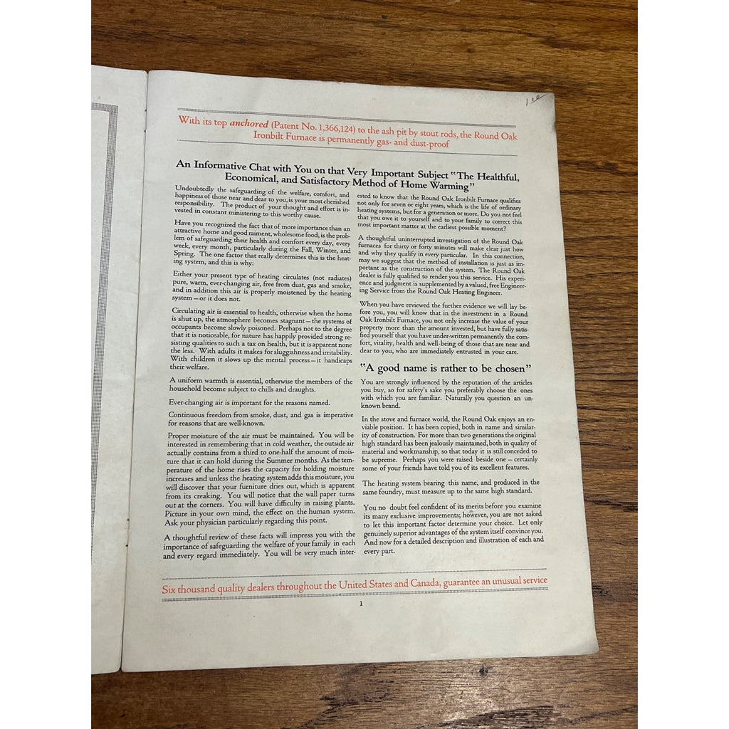 Vintage Round Oak Ironbilt Furnace Advertising Sales Brochure Promo Stove & Range