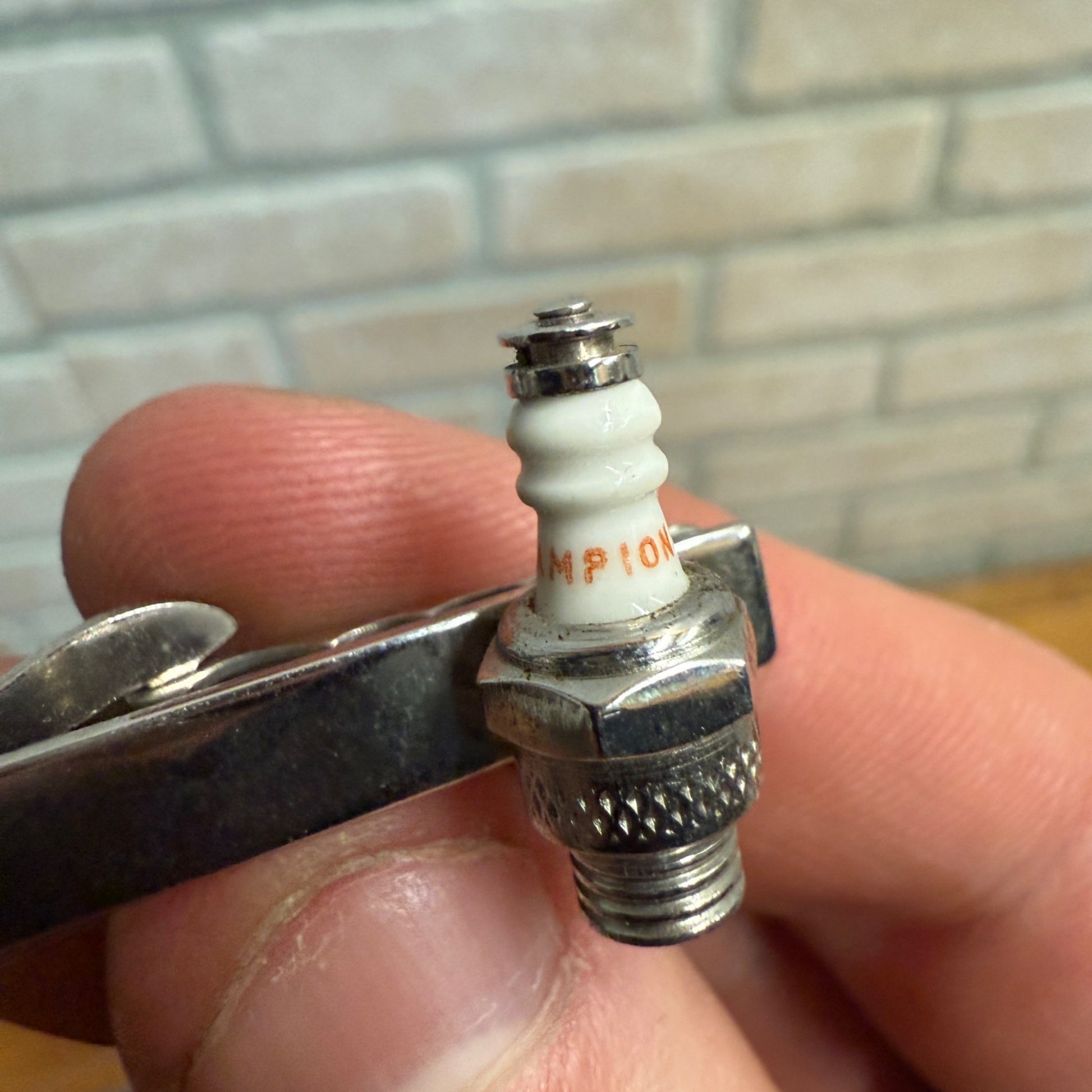 Vintage Champion Spark Plug Tie Clip Silver Tone Bar Clasp