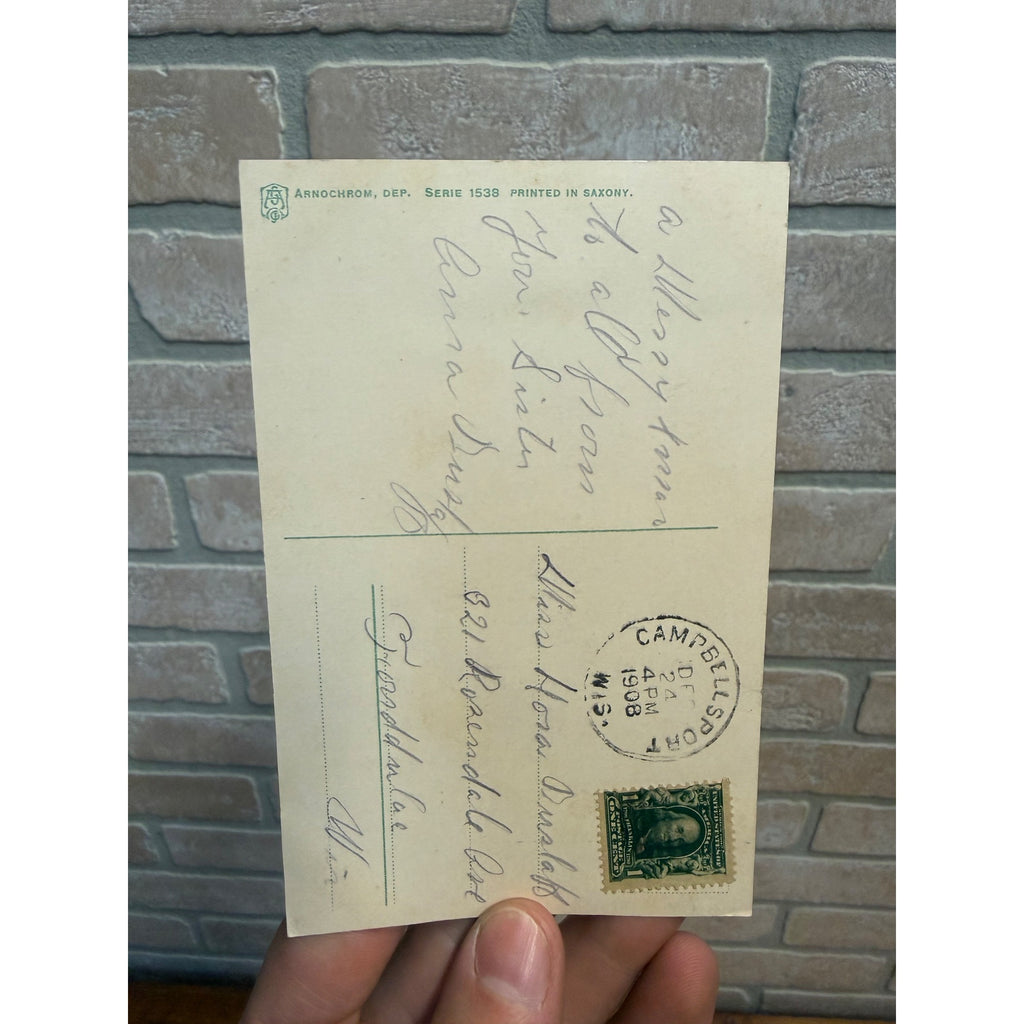 Antique German Christmas Postcard Praying Angel & Tree - Series 1538 Arnochrom