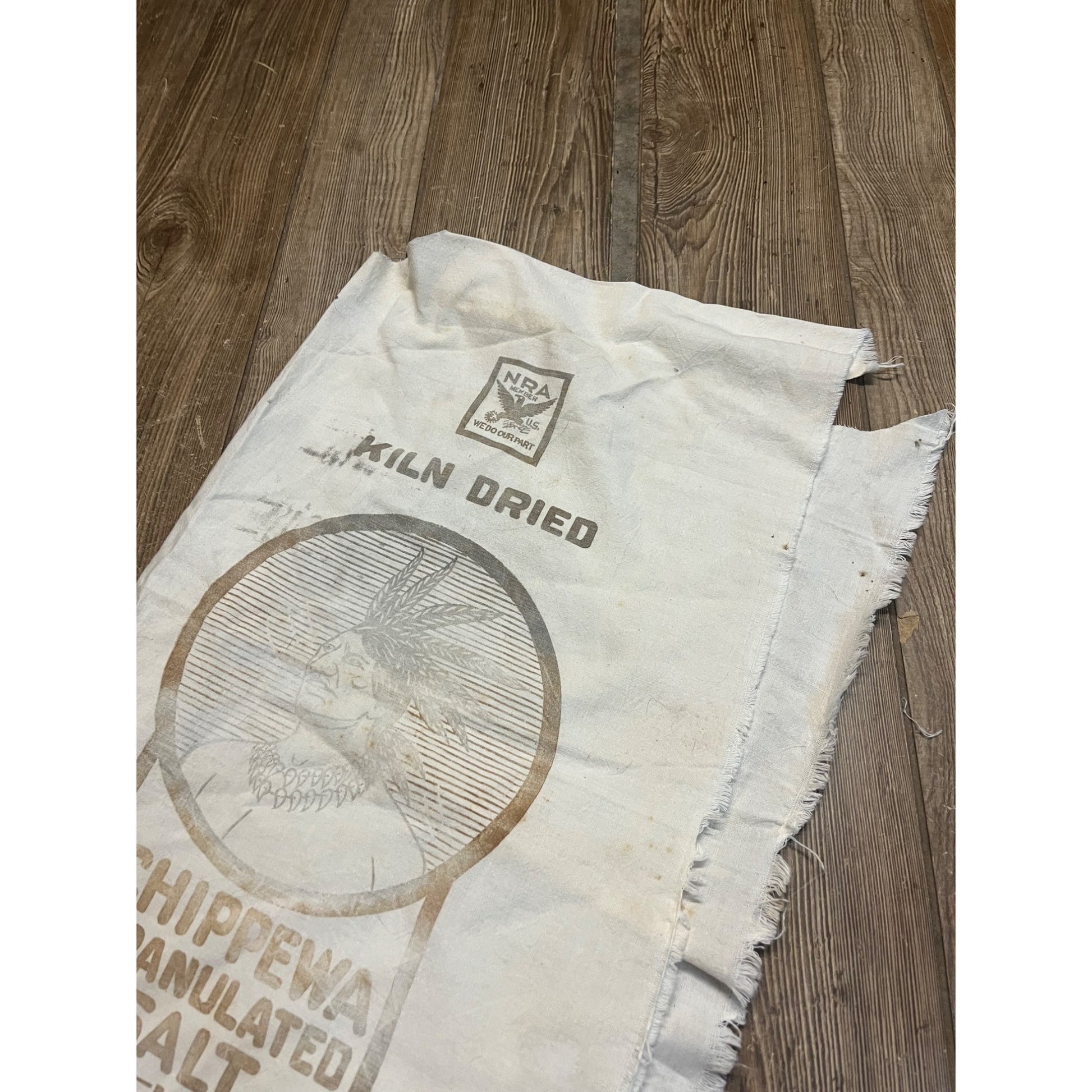 Vintage Chippewa Salt NRA 100lb Wadsworth Ohio Cloth Sack Advertising Indian
