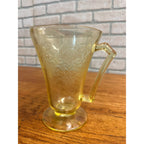 Vintage Hazel Atlas Footed Pitcher Florentine Poppy #2 Yellow Depression Glass
