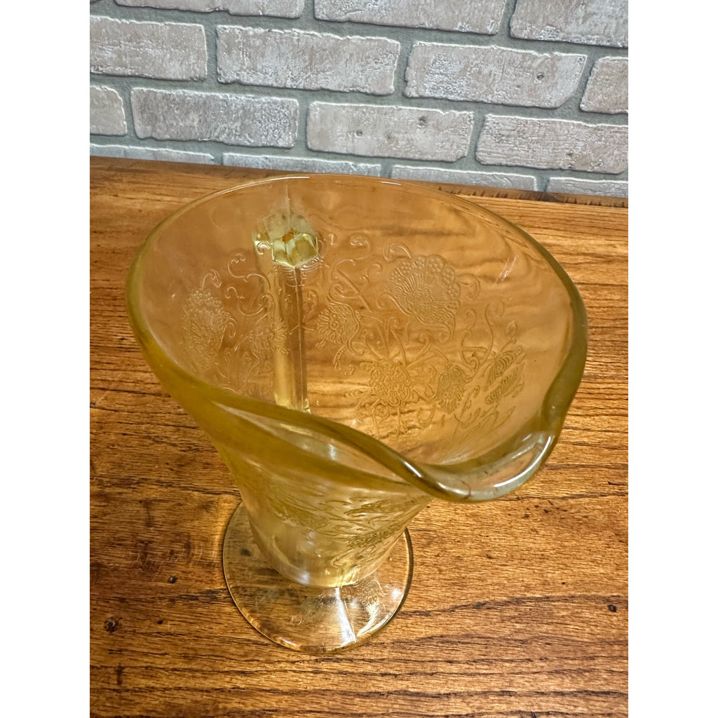 Vintage Hazel Atlas Footed Pitcher Florentine Poppy #2 Yellow Depression Glass