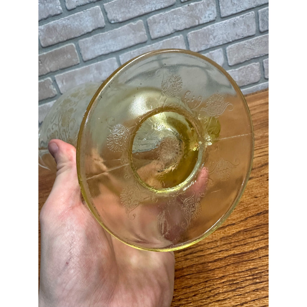 Vintage Hazel Atlas Footed Pitcher Florentine Poppy #2 Yellow Depression Glass