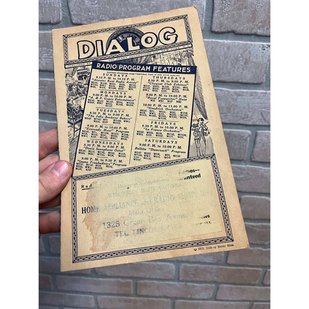 Vintage Dialog Radio Program Features Henry Advertising Stations Guide 1925