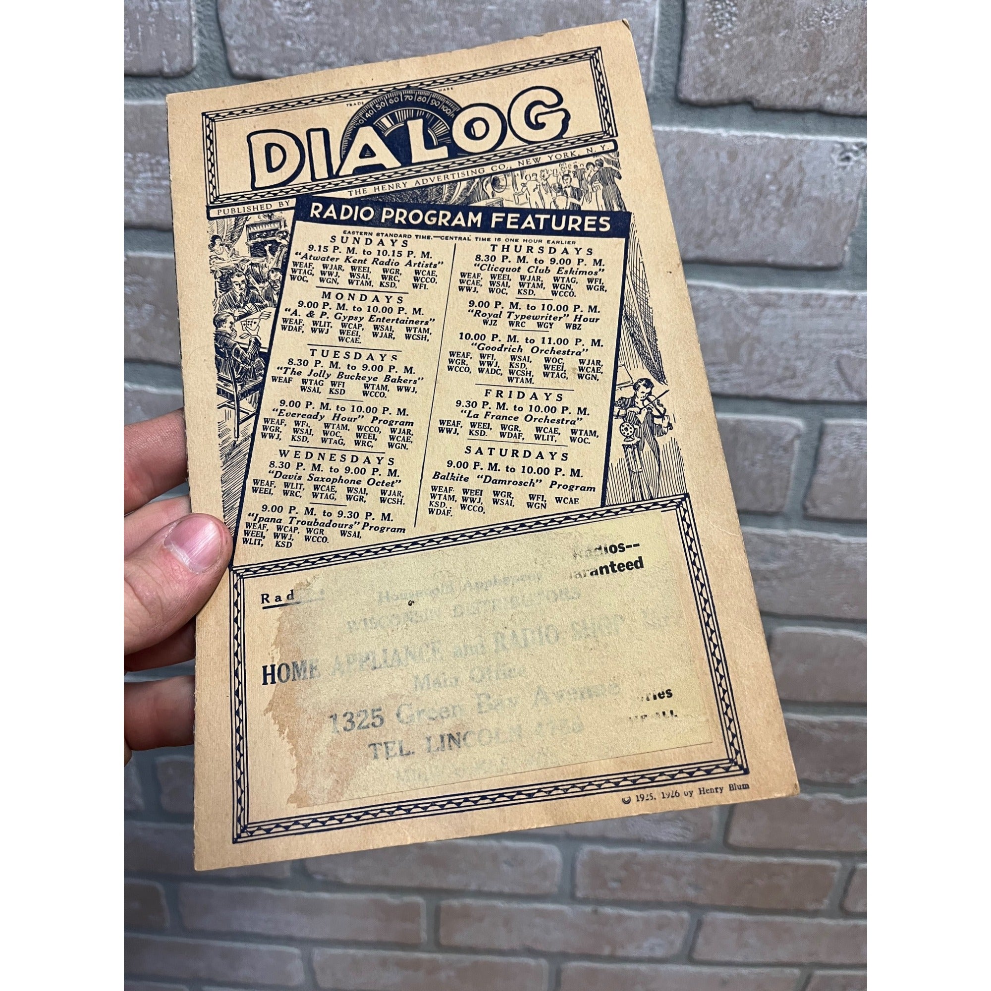 Vintage Dialog Radio Program Features Henry Advertising Stations Guide 1925