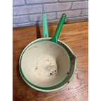 Antique Primitive Graniteware Green and Cream / Off White / Set of two Pots/ / Farmhouse/ Kitchen Decor