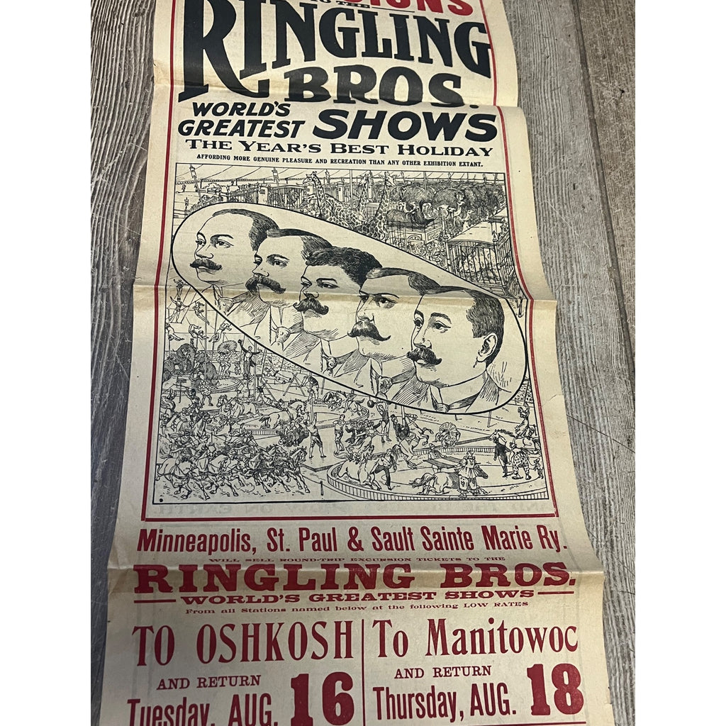 Vintage c1910 Original Ringling Bros Circus Soo Line Railroad Broadside Poster
