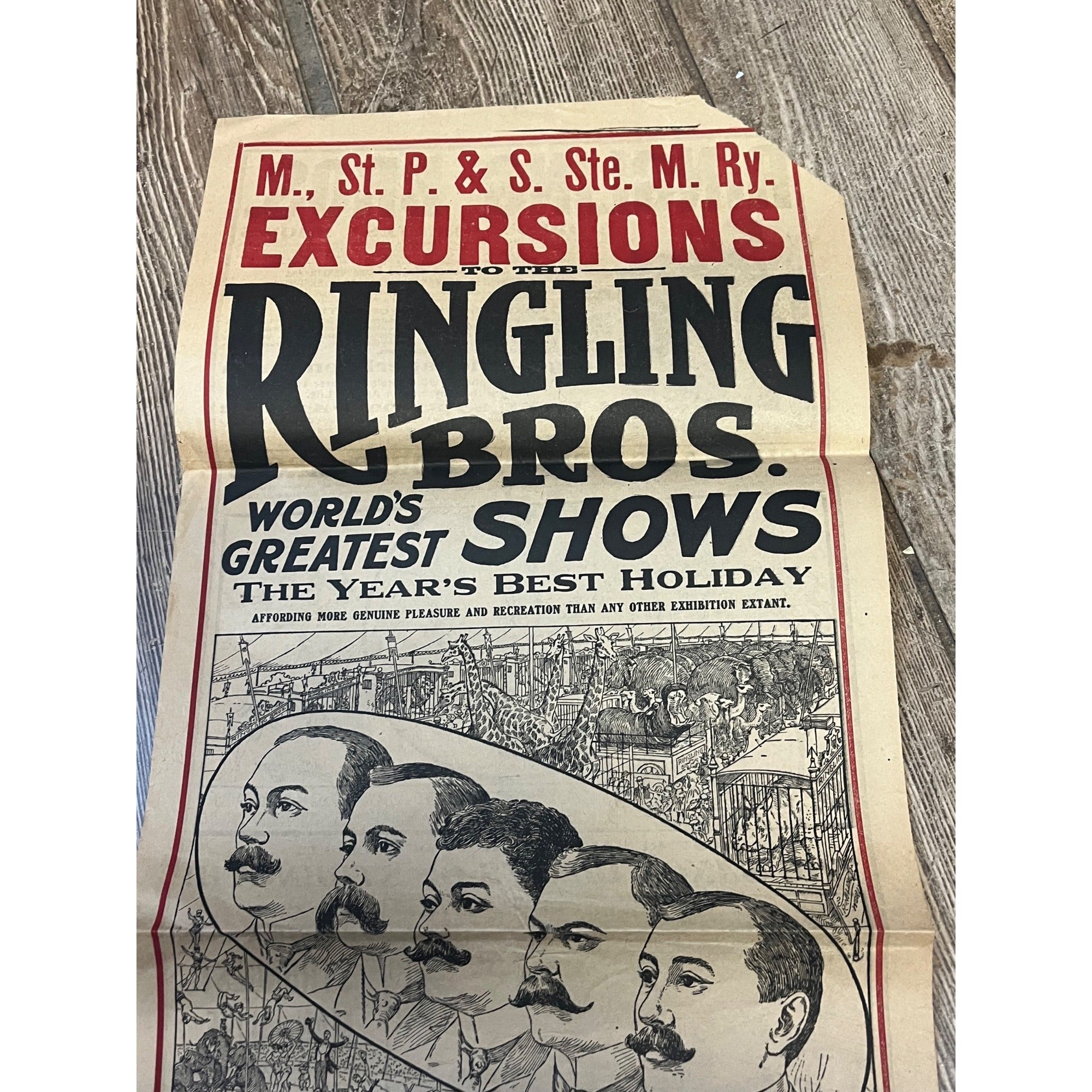 Vintage c1910 Original Ringling Bros Circus Soo Line Railroad Broadside Poster