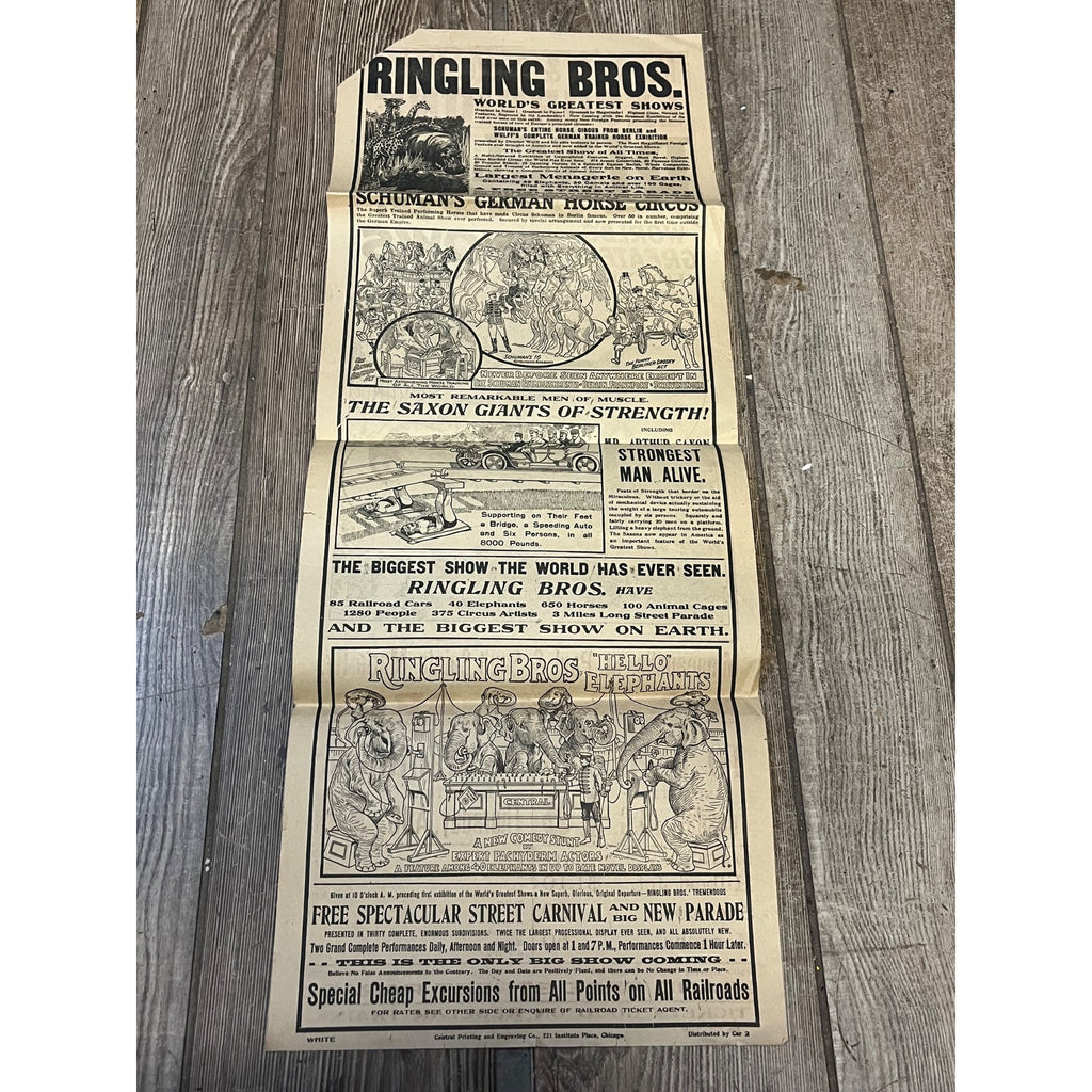 Vintage c1910 Original Ringling Bros Circus Soo Line Railroad Broadside Poster