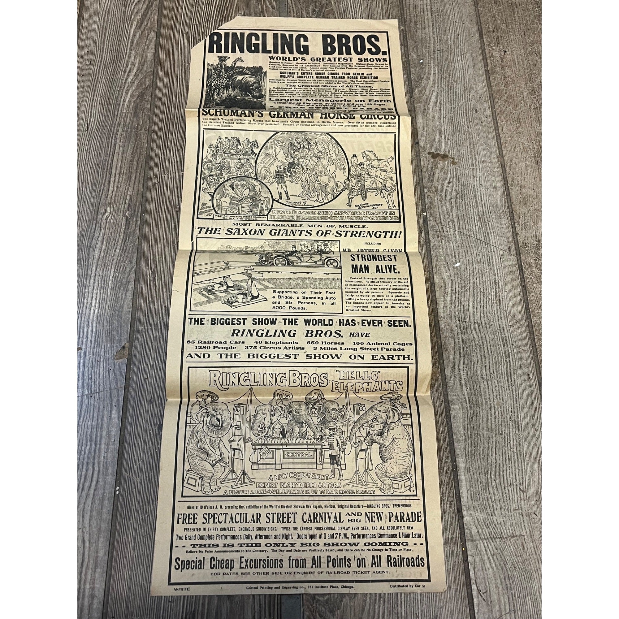 Vintage c1910 Original Ringling Bros Circus Soo Line Railroad Broadside Poster