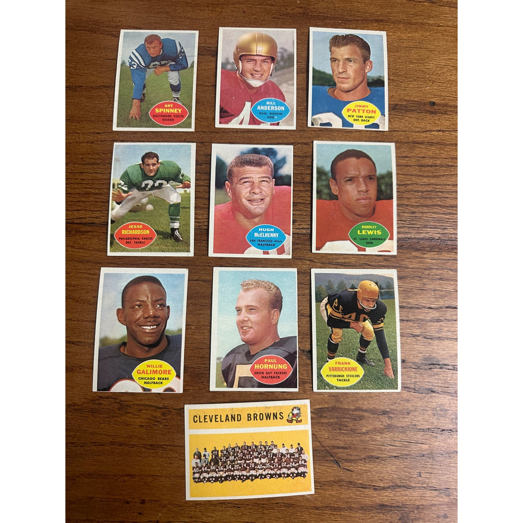 1960 Topps Football Cards Lot (10) Paul Hornung, Browns Team ++