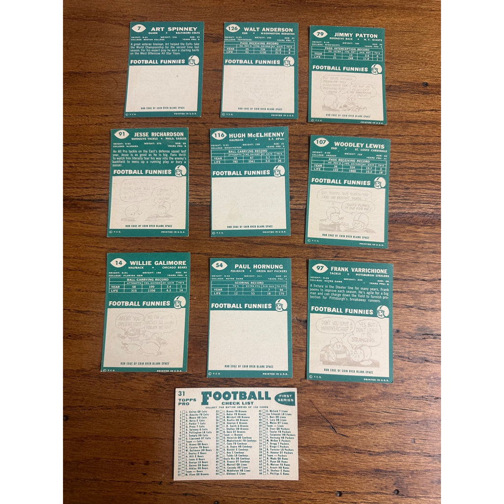 1960 Topps Football Cards Lot (10) Paul Hornung, Browns Team ++