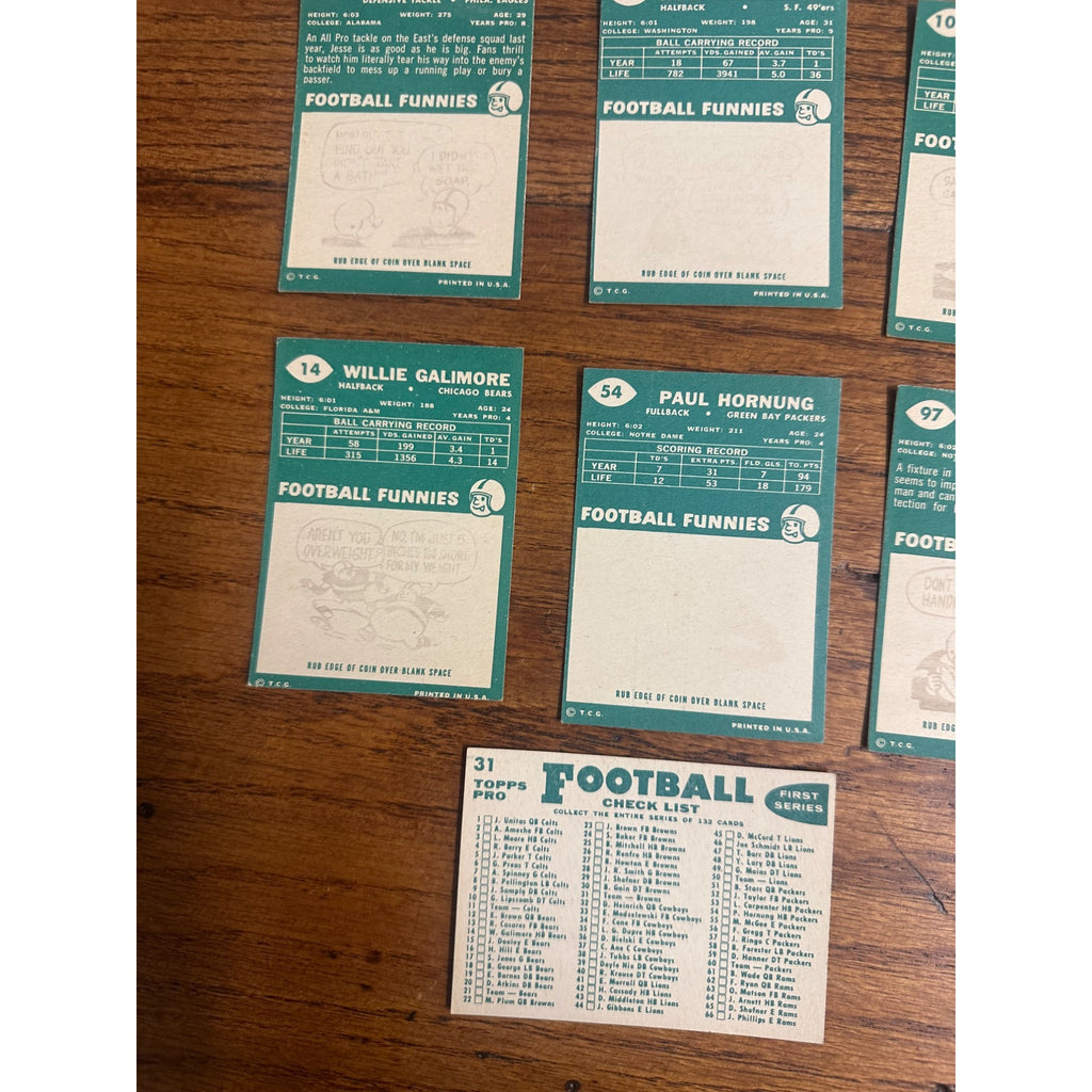 1960 Topps Football Cards Lot (10) Paul Hornung, Browns Team ++