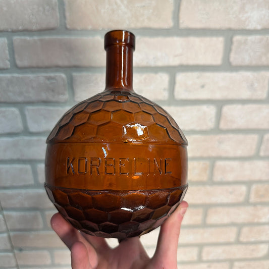 Antique Korbeline Antique Honeycomb Grenade Amber Brown Glass Medicine Bottle