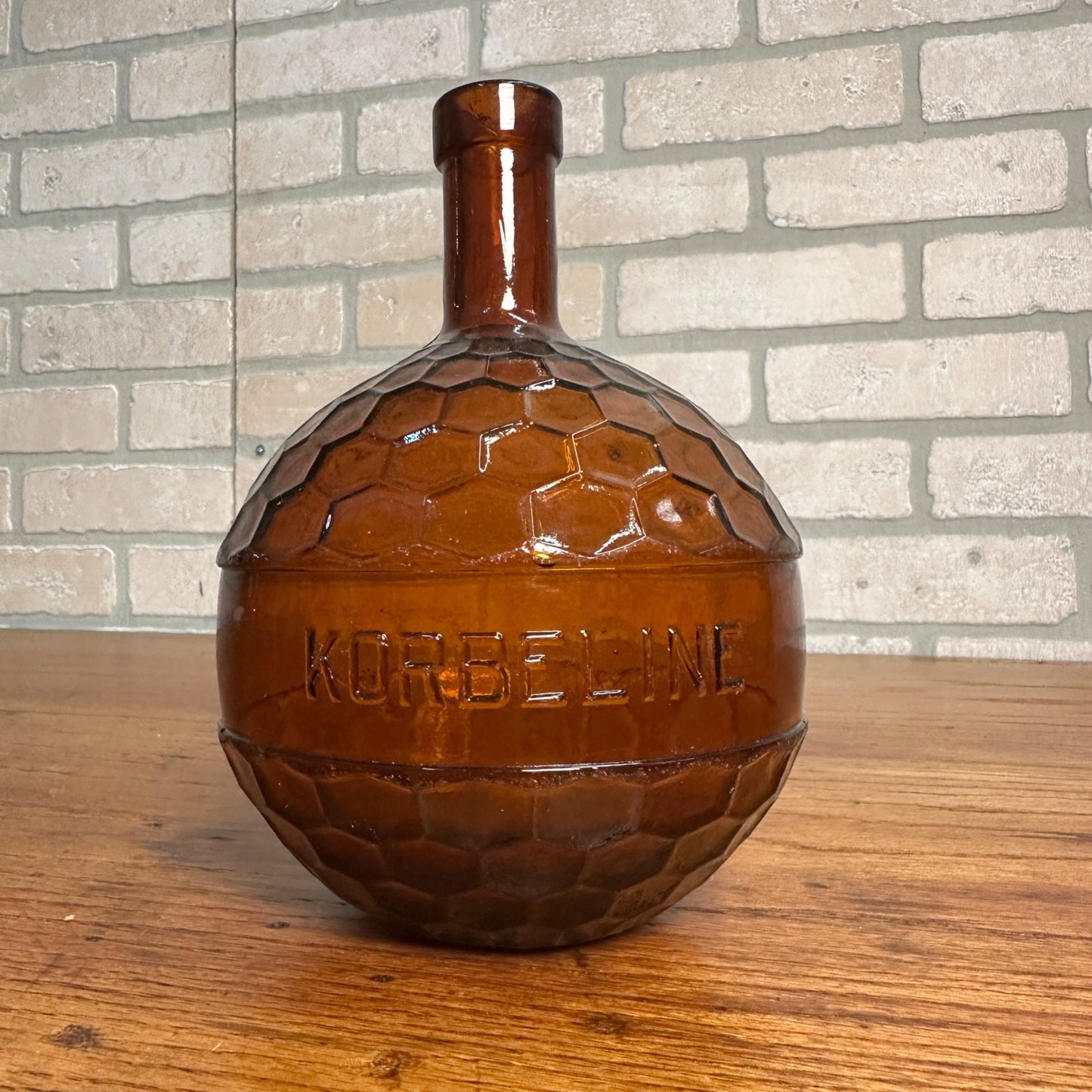 Antique Korbeline Antique Honeycomb Grenade Amber Brown Glass Medicine Bottle