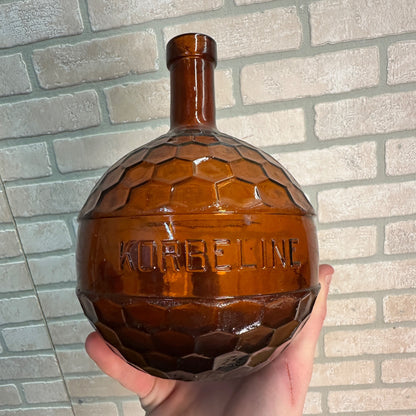 Antique Korbeline Antique Honeycomb Grenade Amber Brown Glass Medicine Bottle