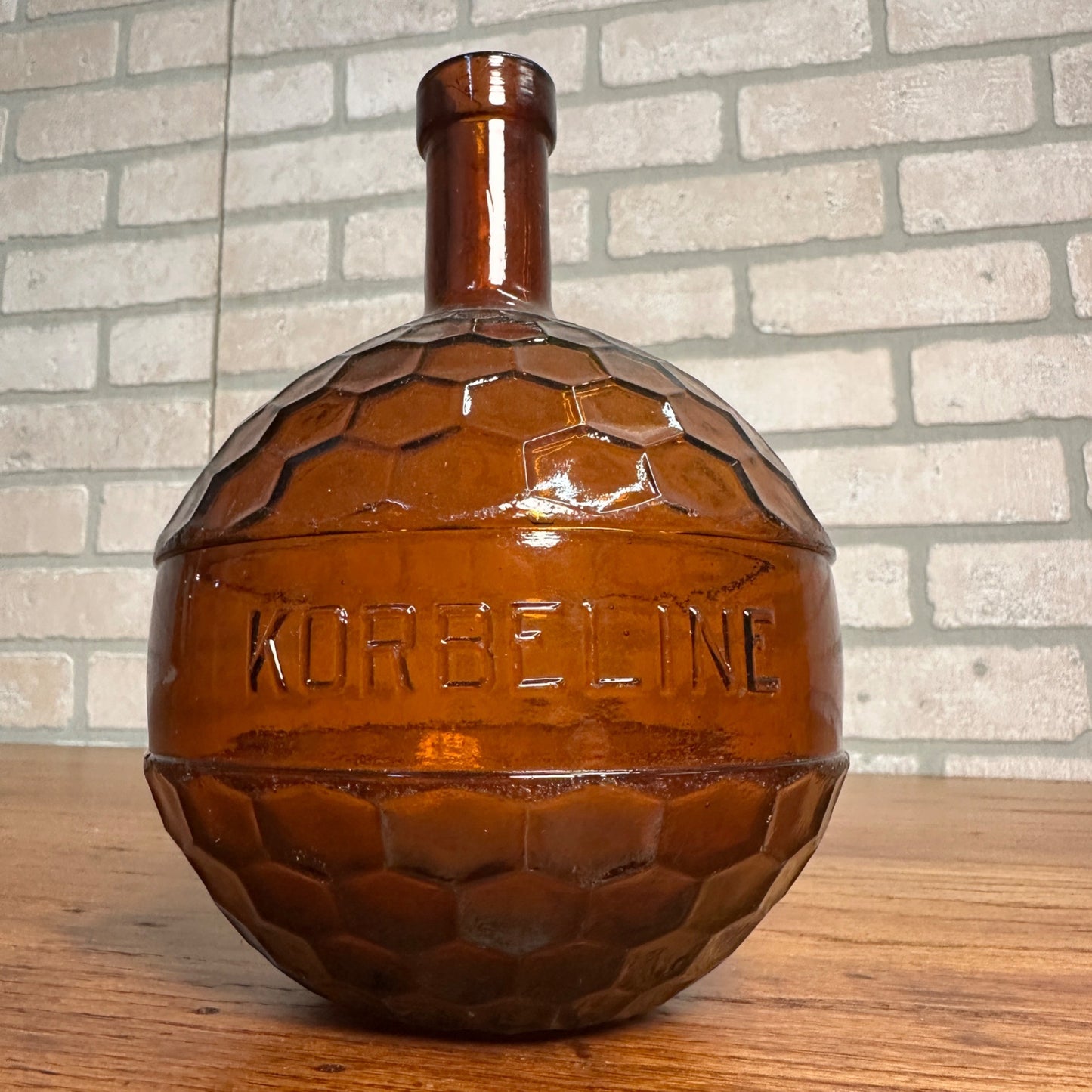 Antique Korbeline Antique Honeycomb Grenade Amber Brown Glass Medicine Bottle