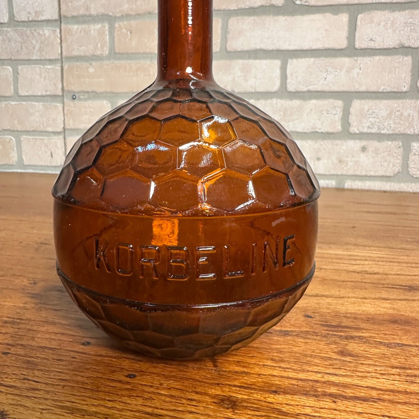 Antique Korbeline Antique Honeycomb Grenade Amber Brown Glass Medicine Bottle