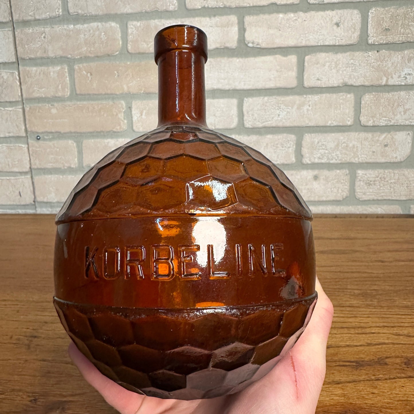 Antique Korbeline Antique Honeycomb Grenade Amber Brown Glass Medicine Bottle