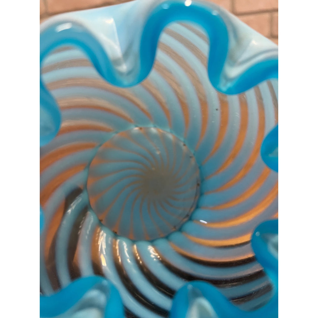 Rare Vintage Fenton Blue Opalescent Spiral Optic Rose Bowl Vase 5"