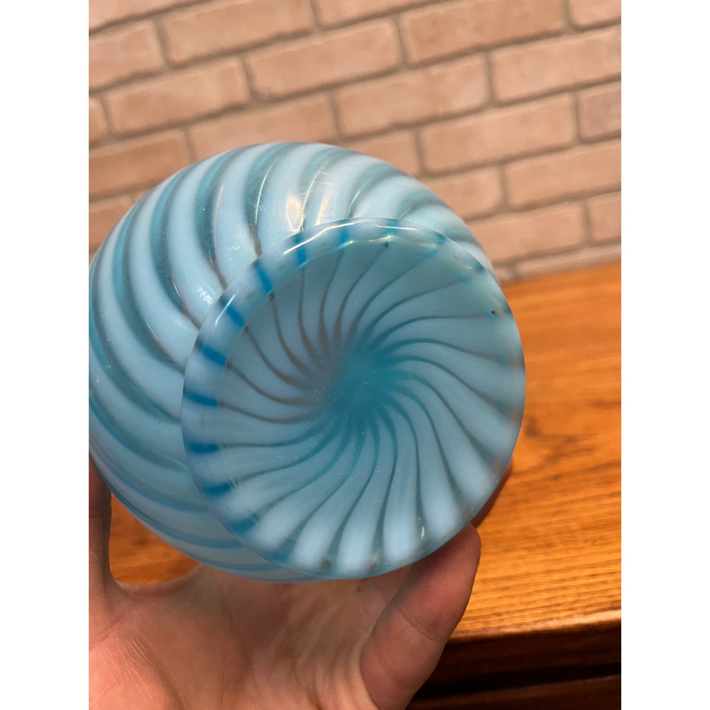 Rare Vintage Fenton Blue Opalescent Spiral Optic Rose Bowl Vase 5"