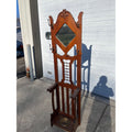 Antique 1900s Oak Hall Tree Stand Mirror Coat Rack Umbrella Brass Pan Arts & Crafts