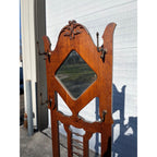 Antique 1900s Oak Hall Tree Stand Mirror Coat Rack Umbrella Brass Pan Arts & Crafts