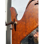 Antique 1900s Oak Hall Tree Stand Mirror Coat Rack Umbrella Brass Pan Arts & Crafts