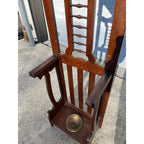 Antique 1900s Oak Hall Tree Stand Mirror Coat Rack Umbrella Brass Pan Arts & Crafts