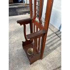 Antique 1900s Oak Hall Tree Stand Mirror Coat Rack Umbrella Brass Pan Arts & Crafts