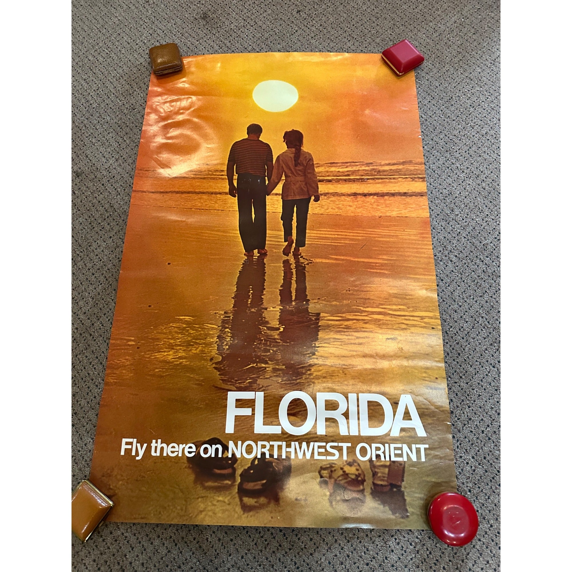 RARE Original Vintage Fly Northwest Orient Airlines Florida Poster Airport Travel