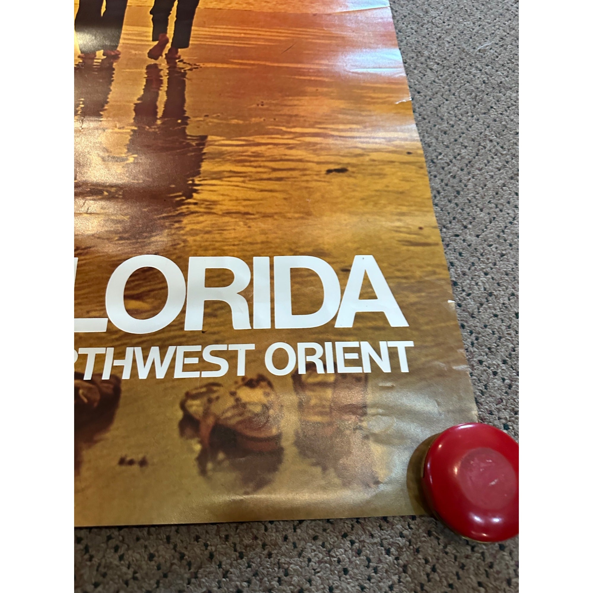 RARE Original Vintage Fly Northwest Orient Airlines Florida Poster Airport Travel